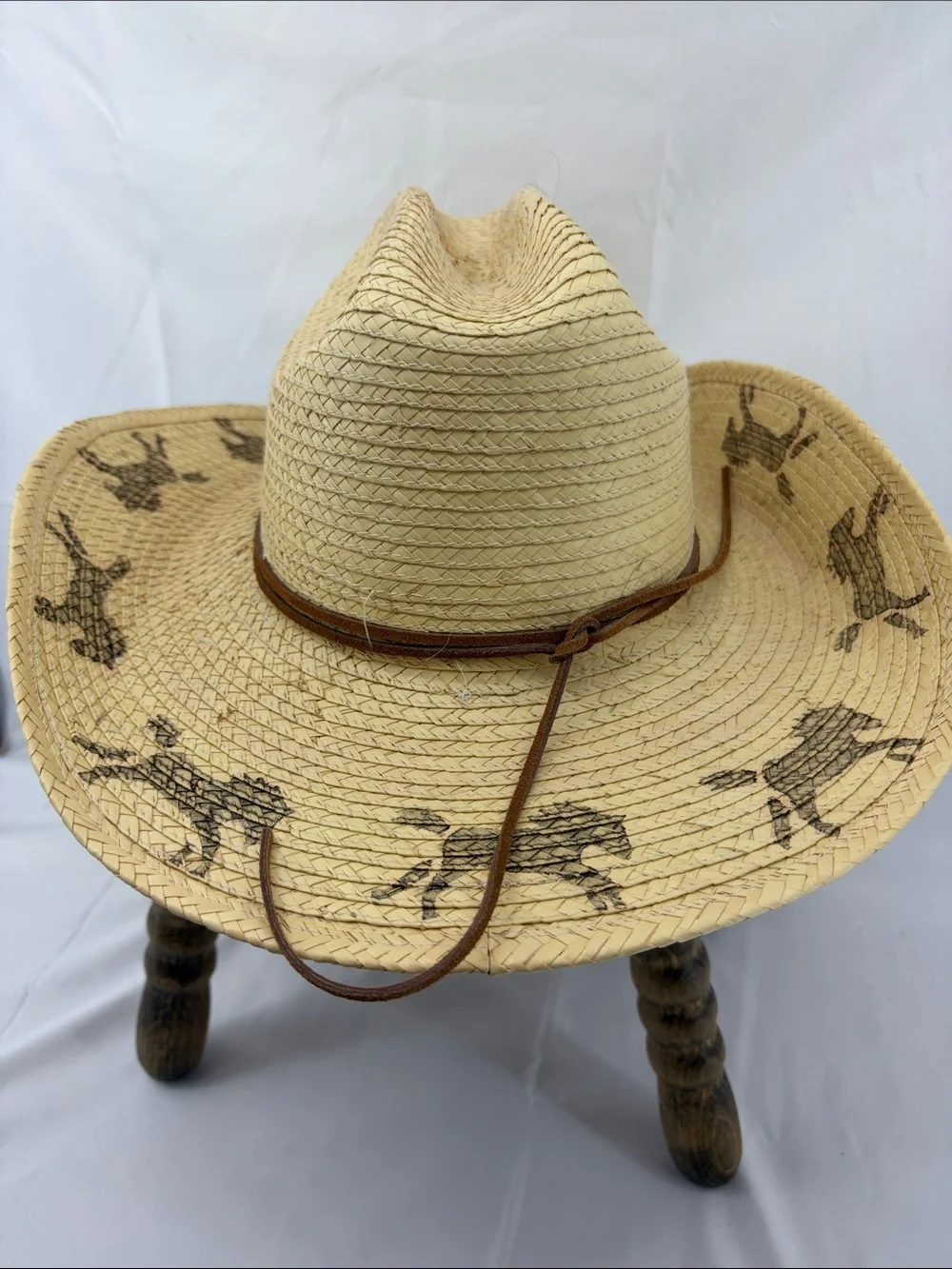SunBody Kid's Signed Star and Horses Cattleman Straw Cowboy Hat Model #hgkc